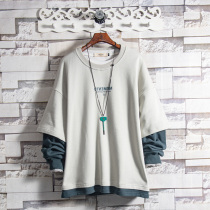 Sugar rose 20a contrast color stitching sleeve fake two-piece sweater male student youth super fire cec autumn blouse tide