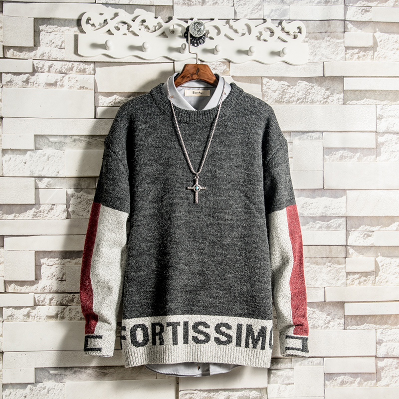 white sugar rose special price harajuku style round neck sweater men's fleece thick korean style student knitwear