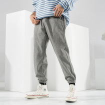 Sugar rose 20 ruffled hemp bunch foot slacks mens spring and autumn students Japanese personality trend brand Harun pants trend