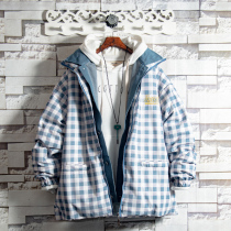 White sugar rose special double double turning height collar lattice thickened cotton clothes man winter chill-proof Korean version cotton padded jacket jacket