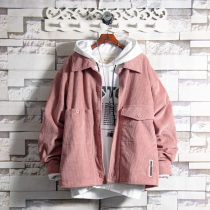 Sugar rose 21 color corduroy casual jacket mens Korean version of the collar loose spring and autumn youth jacket tide