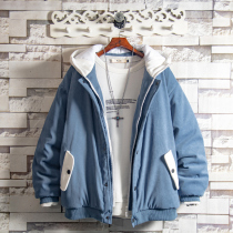 White sugar rose 2021 suede suede fake two even cap cotton clot jacket male student Youth Korean version Trend thick and padded jacket