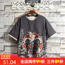 BTMG Sugar Rose 22 Feihe Guochao Chinese style printed loose short-sleeved T-shirt mens summer youth half-sleeved