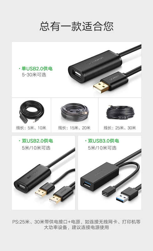 Khuếch đại tín hiệu với màu xanh lá cây USB usb cáp mở rộng nam nữ cáp USB2.0 tốc độ cao dòng dữ liệu dòng mở rộng usb máy tính mở rộng 10 m 15 m 20 m 25 m 30 m m - USB Aaccessories