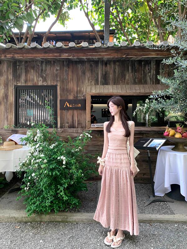 【Pink Encounter】Pink Dress, Cake Dress, Summer Gentle Style, Slimming Spaghetti Strap Long Dress, Beach Vacation Dress 【Pink Encounter】Pink Dress, Cake Dress, Summer Gentle Style, Slimming Spaghetti Strap Long Dress, Beach Vacation Dress