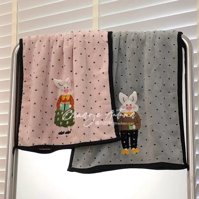 Cartoon Big-Eared Pig Couple Towel Cute Coral Velvet Face Towel Household Absorbent Skin-Friendly Soft Face Towel for Women