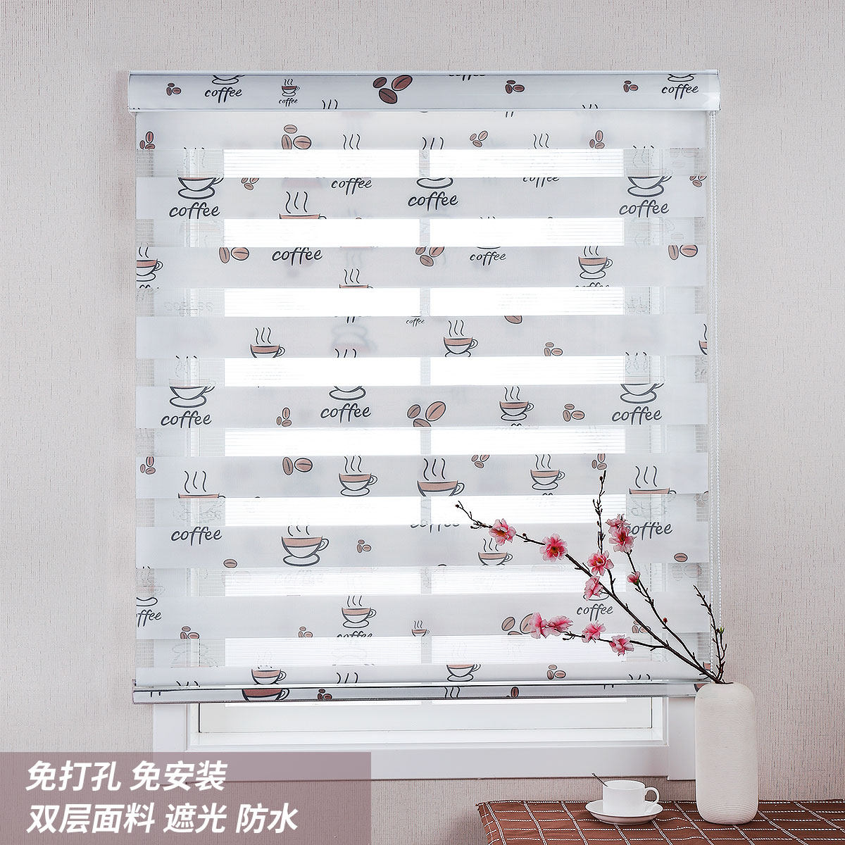 Blinds lift free hole installation Powder room Waterproof shading free installation roller curtain Toilet kitchen soft yarn curtain