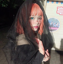 Halloween veil Punk style bride black veil Halloween day COS shape black embroidered lace super fairy