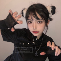 White fluffy hair ring Japanese soft sister Loli Lolita double ponytail headband Cute sweet rubber band girl headdress