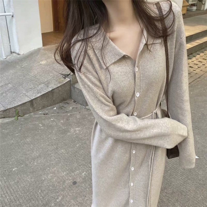 Autumn and winter new women's clothing, gentle wind, knee-length sweater skirt, loose and thin bottoming knitted dress