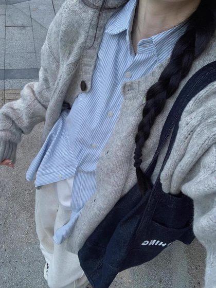 韩系简约灰色麻花毛衣女开衫宽松春秋慵懒风2025年新款针织衫外套