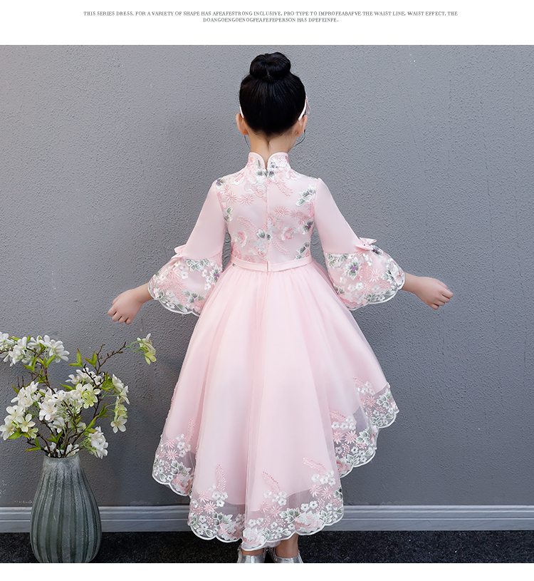 Váy hoa cô gái trẻ em đám cưới cô gái công chúa váy fluffy gió quốc gia trẻ em váy cưới sườn xám mùa thu quan ao tre em