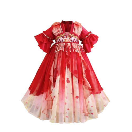 Hanfu, новинка 2025 года, детское платье для девочек, летнее платье для девочек, новый старинный костюм в национальном стиле, платье принцессы, летняя юбка в старинном стиле