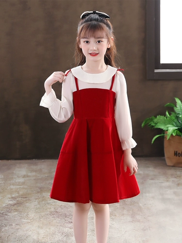 Платье, юбка, детский лонгслив, демисезонный наряд маленькой принцессы, красный пуховик, коллекция 2021, в западном стиле