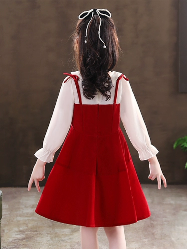 Платье, юбка, детский лонгслив, демисезонный наряд маленькой принцессы, красный пуховик, коллекция 2021, в западном стиле