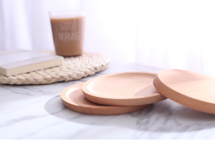 Chén gỗ Nhật Bản tròn khay ăn sáng Tấm bánh trái cây Elm đĩa nhỏ tấm gỗ đũa mun