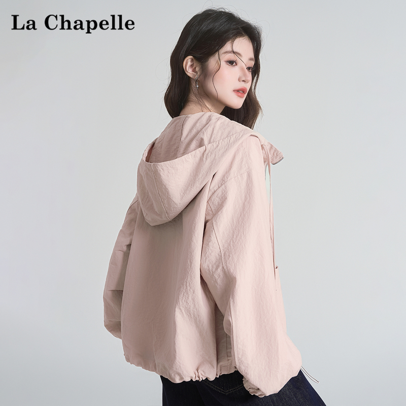 La Chapelle Pink Windproof Hooded Long-Sleeve Cardigan Jacket for Women, Autumn Casual Short Loose Jacket Trendy Top La Chapelle Pink Windproof Hooded Long-Sleeve Cardigan Jacket for Women, Autumn Casual Short Loose Jacket Trendy Top