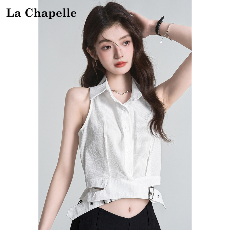 La Chapelle Slim-Fit Sleeveless Shirt Vest Women's Summer Design Pure Desire White Short Polo Collar Top La Chapelle Slim-Fit Sleeveless Shirt Vest Women's Summer Design Pure Desire White Short Polo Collar Top