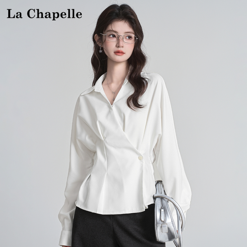 La Chapelle White Niche Design French Long-Sleeve Shirt for Women, New Spring Style, Waist-Cinching Shirt, Inner Layer Top