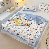Class A baby pure cotton double layer yarn Xinjiang cotton summer quilted by cartoon childrens air conditioning quilted by a thin quilt