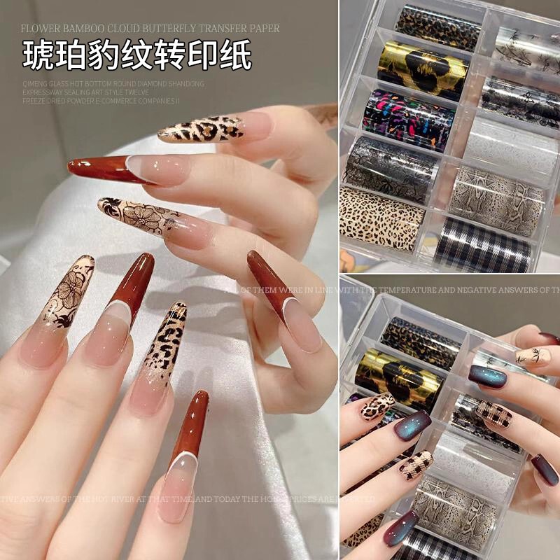 Nail Art Amber Leopard Print Transfer Paper Autumn and Winter Gradient Caramel Color Leopard Print Zebra Print Butterfly Nail Stickers Decorations Nail Art Amber Leopard Print Transfer Paper Autumn and Winter Gradient Caramel Color Leopard Print Zebra Print Butterfly Nail Stickers Decorations