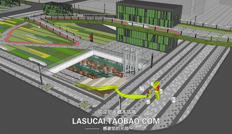 T452商业街体育公园滑板公园商业综合体广场景观su模型场...-18