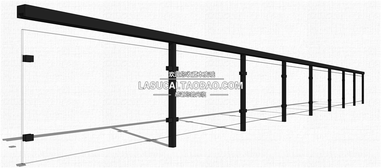 T218园林景观栏杆扶手SU模型玻璃栏杆护栏楼梯扶手不锈钢...-8