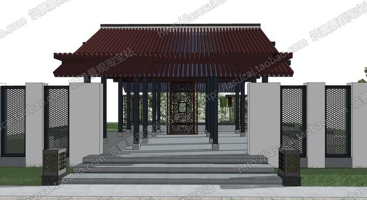 Sketchup草图大师景观SU别墅花园模型现代新中式古典庭园su...-16