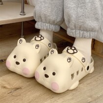 Japanese GP home cute bear Baotou hole shoes female summer cartoon soft cute non-slip thick bottom beach slippers