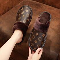 Winter home cotton slippers for men and women non-slip fashionable floor indoor deodorant couples autumn Baotou home plus velvet support