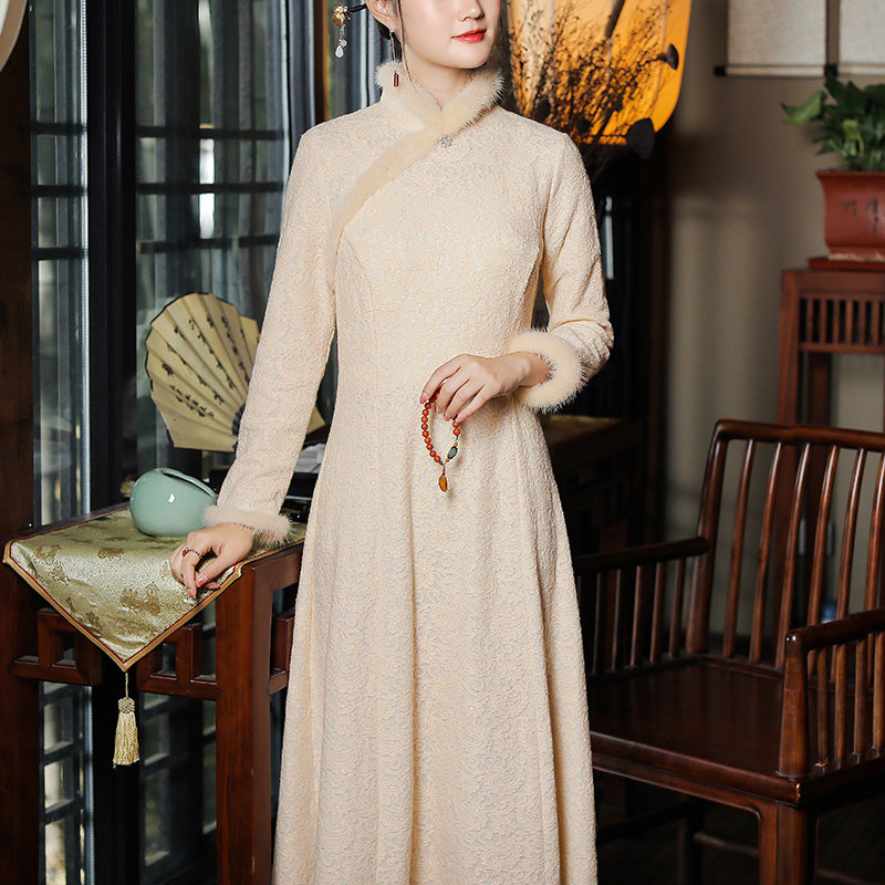 Literary retro cheongsam style dress Chinese style women's clothing can be worn daily to show thin Chinese style Zen tea clothes for women's autumn and winter