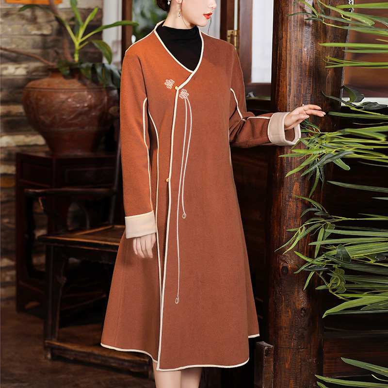 Literary retro Republic of China style cheongsam dress coat Chinese style women's clothing Tang suit Chinese style Zen tea suit women's winter clothing