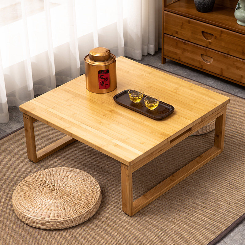 Plefolded kang table small tea table floating window day style tatami small table short table Balcony Solid Wood Zen table small tea table bamboo