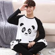 Đồ ngủ cỡ lớn cho nam cotton dài tay hoạt hình gấu trúc lỏng lẻo cộng với phân bón tăng XXXXXL big boy mùa thu phục vụ nhà