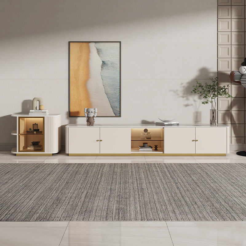 Light and luxurious solid wood TV cabinet Tea Table Group Full House With Rear Modern Jane New Baking Varnish Personality Small Family Style Living Room Ground Cabinet