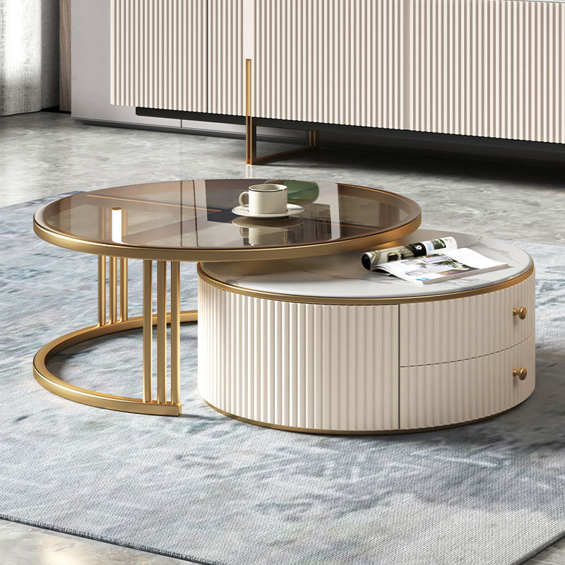 Light luxury slate coffee table round combination modern minimalist home net red living room small apartment size coffee table table