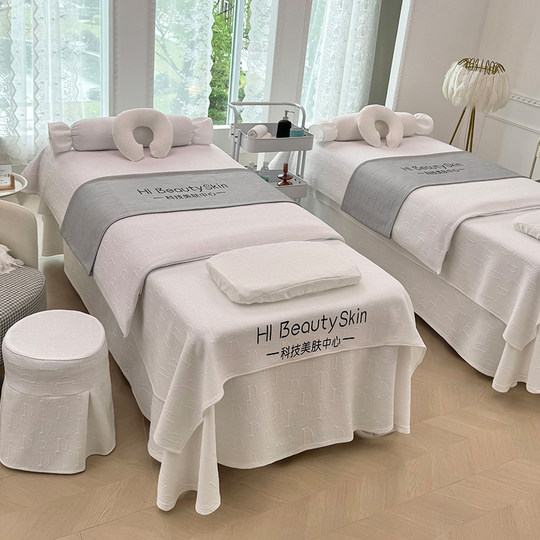 Internet celebrity cream beauty bed cover four-piece set light luxury high-end new knitted cotton simple massage bed cover four seasons