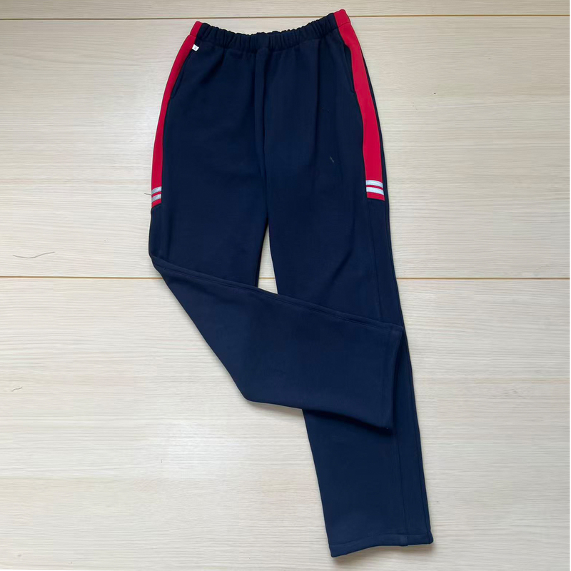 School Uniform Pants for Middle and High School Students, Fleece-Lined, Dark Blue, Straight-Cut, with Large Red Short Wide Stripes and Two Short Reflective Strips, Casual Pants