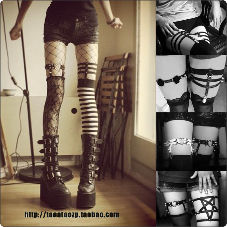 Châu âu và Hoa Kỳ PUNK gió tối đen rock Harajuku punk đinh tán da vòng đùi garter loạt các