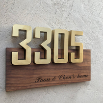 Original design creative household house number plate high-end hotel villa house number solid wood metal combination customization