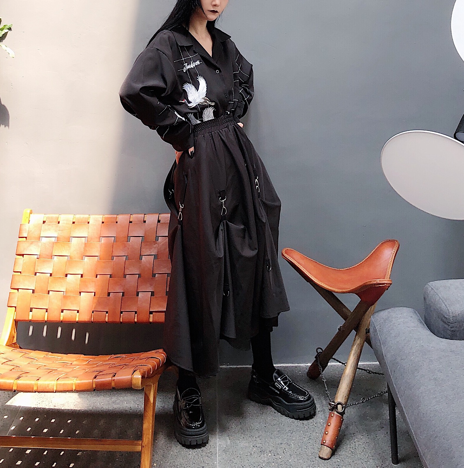 LOKISTUDIO đẹp trai retro eo cao thon thon đa dạng mặc Một chiếc váy dài váy mùa hè - Váy chân váy dành cho người béo bụng