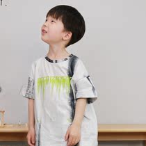 Boys short-sleeved t-shirt summer new thin childrens clothing boys pure cotton childrens loose casual white tie-dyed custom tide
