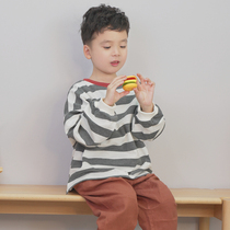 Boys long-sleeved T-shirt 2021 spring and autumn new childrens round neck top casual striped pure cotton childrens clothing boys Japanese