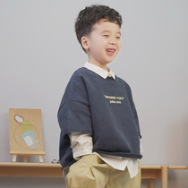 Boys  T-shirt 2021 spring new western-style round neck pullover childrens top pure cotton outer match loose casual Japanese