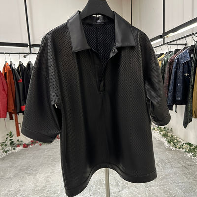 Genuine leather jacket, men's laser-punched non-lining short-sleeved POLO shirt, T-shirt, half-sleeved, cool, breathable, sun protection 5333