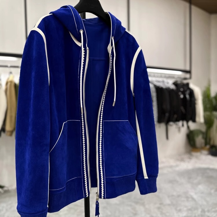South African Mixed Sheepskin Striped Color-Blocked Hooded Jacket for Men 5211 South African Mixed Sheepskin Striped Color-Blocked Hooded Jacket for Men 5211