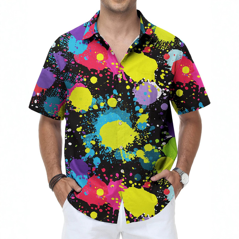 European and American African Men's Short-Sleeved Hawaiian Shirt, Fashionable 3D Printed Lapel Top, Beach Vacation Daily Wear