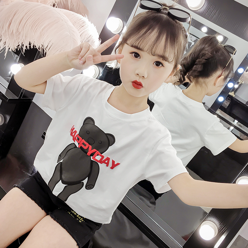 Cô gái T-shirt 2020 mới mùa hè váy ngắn tay T-shirt trong bông con áo khoác áo cartoon in thường lớn.