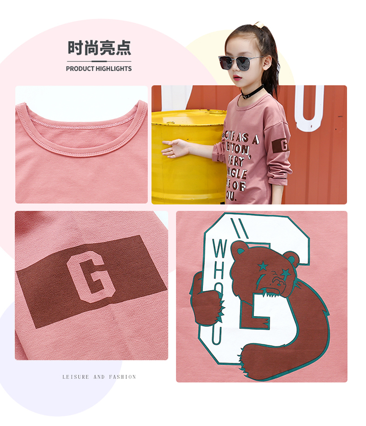 Áo thun nữ dài tay cotton mùa thu 2018 mới cho bé gái lớn phiên bản Hàn Quốc áo thun dài mùa thu lỏng đồ bé gái