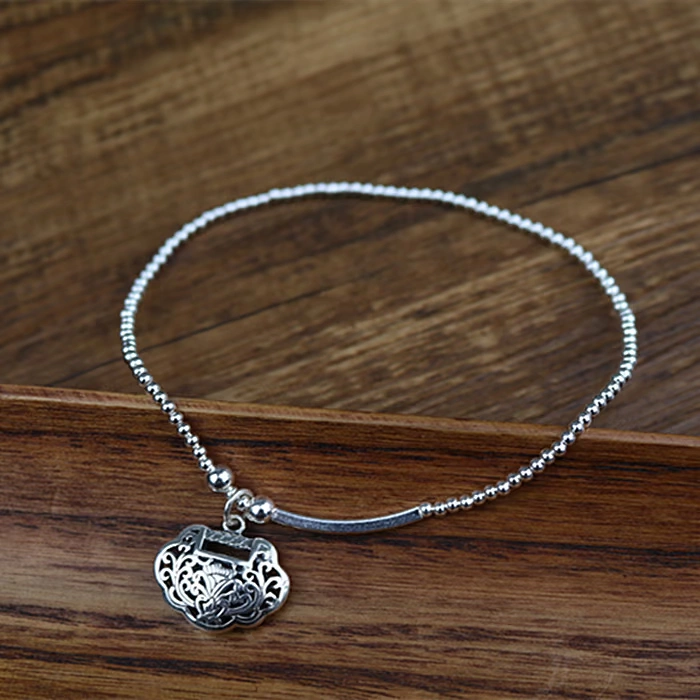 2020 mới S925 sterling bạc vòng chân nữ retro khóa cuộc sống lâu dài làm bằng tay người lớn chuỗi chân chính hãng quà tặng tùy chỉnh cá nhân - Vòng chân